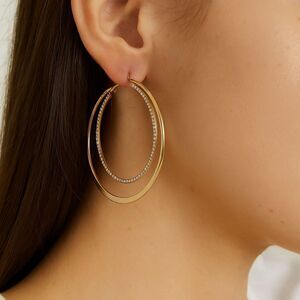 NWT Express Chic Gold Double Hoop Crystal and Gold Tone Earrings